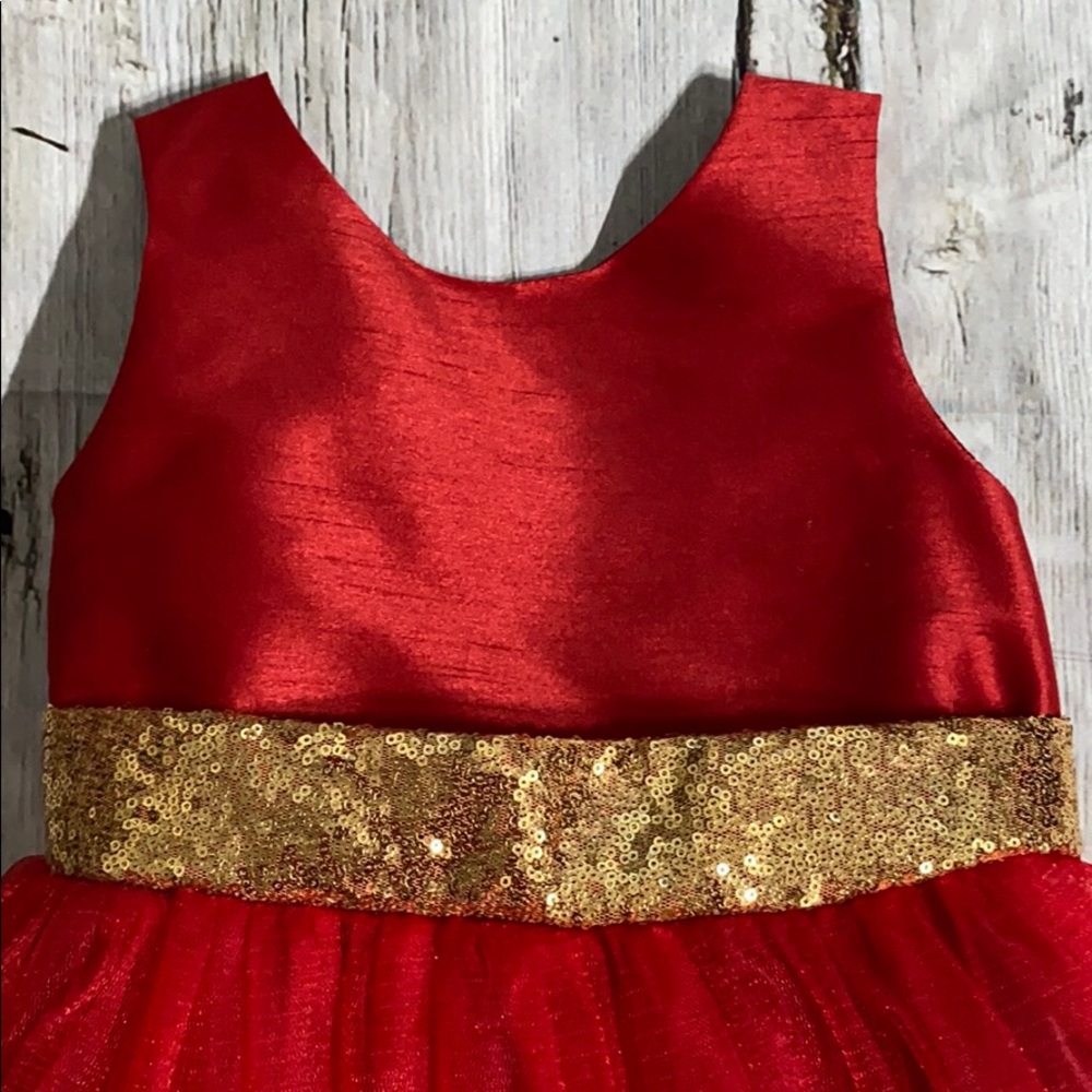 Kid’s Gold and Red Christmas Dress - Picture 2 of 10
